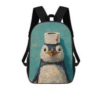 sinyumoney Mochila Escolar Impresa En 3D 17inch Penguin with Toilet Paper Hat-2 Mochila Infantil Mochila Escolar Linda Mochila De Moda Casual Para Niños Y Niñas