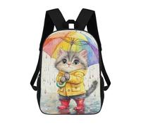 sinyumoney Mochila Escolar Impresa En 3D 17inch Rainy Day Kitten with Umbrella-10 Mochila Infantil Mochila Escolar Linda Mochila De Moda Casual Para Niños Y Niñas