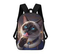 sinyumoney Mochila Escolar Impresa En 3D 17inch Siamese Cat with Cupcake Mochila Infantil Mochila Escolar Linda Mochila De Moda Casual Para Niños Y Niñas