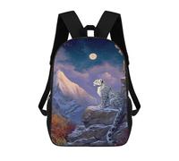 sinyumoney Mochila Escolar Impresa En 3D 17inch Snow Leopard Moonlit Mountain Mochila Infantil Mochila Escolar Linda Mochila De Moda Casual Para Niños Y Niñas