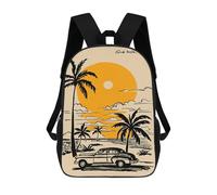 sinyumoney Mochila Escolar Impresa En 3D 17inch Vintage Car on Tropical Beach Mochila Infantil Mochila Escolar Linda Mochila De Moda Casual Para Niños Y Niñas
