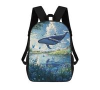 sinyumoney Mochila Escolar Impresa En 3D 17inch Whale in Blue Paradise Mochila Infantil Mochila Escolar Linda Mochila De Moda Casual Para Niños Y Niñas