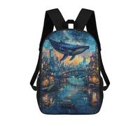 sinyumoney Mochila Escolar Impresa En 3D 17inch Whale in Fantasy Cityscape Mochila Infantil Mochila Escolar Linda Mochila De Moda Casual Para Niños Y Niñas
