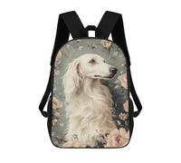 sinyumoney Mochila Escolar Impresa En 3D 17inch White Borzoi Dog in Floral Frame Mochila Infantil Mochila Escolar Linda Mochila De Moda Casual Para Niños Y Niñas
