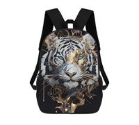 sinyumoney Mochila Escolar Impresa En 3D 17inch White Tiger with Golden Floral Adornments Mochila Infantil Mochila Escolar Linda Mochila De Moda Casual Para Niños Y Niñas