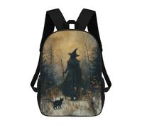 sinyumoney Mochila Escolar Impresa En 3D 17inch Witch in Winter Forest Mochila Infantil Mochila Escolar Linda Mochila De Moda Casual Para Niños Y Niñas