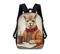 sinyumoney Mochila Escolar Impresa En 3D Alpaca Enjoying Coffe Mochila Infantil Mochila Escolar Linda Mochila Impermeable De Moda Informal Para Niños 17inch
