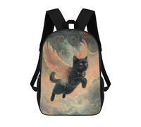 sinyumoney Mochila Escolar Impresa En 3D Black Cat with Wings Fantasy Cat Tribute Mochila Infantil Mochila Escolar Linda Mochila Impermeable De Moda Informal Para Niños 17inch