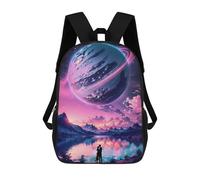 sinyumoney Mochila Escolar Impresa En 3D Couple Under Saturn Planet Mochila Infantil Mochila Escolar Linda Mochila Impermeable De Moda Informal Para Niños 17inch