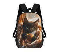 sinyumoney Mochila Escolar Impresa En 3D Cozy Cat with Hot Drink Mochila Infantil Mochila Escolar Linda Mochila Impermeable De Moda Informal Para Niños 17inch