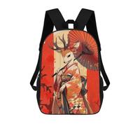 sinyumoney Mochila Escolar Impresa En 3D Deer Geisha with Umbrella Mochila Infantil Mochila Escolar Linda Mochila Impermeable De Moda Informal Para Niños 17inch