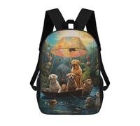 sinyumoney Mochila Escolar Impresa En 3D Dogs in A Boat Adventure Mochila Infantil Mochila Escolar Linda Mochila Impermeable De Moda Informal Para Niños 17inch