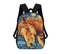 sinyumoney Mochila Escolar Impresa En 3D Horse in Starry Night Style Mochila Infantil Mochila Escolar Linda Mochila Impermeable De Moda Informal Para Niños 17inch
