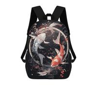 sinyumoney Mochila Escolar Impresa En 3D Japanese Koi Ying Yang Mochila Infantil Mochila Escolar Linda Mochila Impermeable De Moda Informal Para Niños 17inch