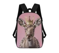 sinyumoney Mochila Escolar Impresa En 3D Moose with Crown Mochila Infantil Mochila Escolar Linda Mochila Impermeable De Moda Informal Para Niños 17inch