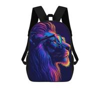 sinyumoney Mochila Escolar Impresa En 3D Neon Lion with Sunglasses Mochila Infantil Mochila Escolar Linda Mochila Impermeable De Moda Informal Para Niños 17inch