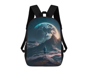 sinyumoney mochila escolar impresa en 3D para niños Boy Daydreaming Moon, gran capacidad, ideal para viajes, moda e informal, Boy Looking At The Moon, 17"