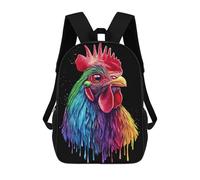 Sinyumoney - Mochila escolar impresa en 3D para niños y niñas, estilo casual y moderno, ideal para la escuela o los viajes., Pop Art Rainbow Rhode Island Red Rooster, 17"