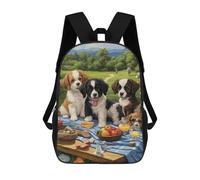 sinyumoney Mochila Escolar Impresa En 3D Picnic Puppies in Pastoral Setting Mochila Infantil Mochila Escolar Linda Mochila Impermeable De Moda Informal Para Niños 17inch