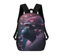 sinyumoney Mochila Escolar Impresa En 3D Pink Butterflies Gorilla Mochila Infantil Mochila Escolar Linda Mochila Impermeable De Moda Informal Para Niños 17inch