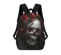 sinyumoney Mochila Escolar Impresa En 3D Skull Red Flowers Mochila Infantil Mochila Escolar Linda Mochila Impermeable De Moda Informal Para Niños 17inch