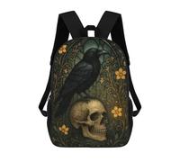 sinyumoney Mochila Escolar Impresa En 3D Stained Glass Raven on Skull Mochila Infantil Mochila Escolar Linda Mochila Impermeable De Moda Informal Para Niños 17inch