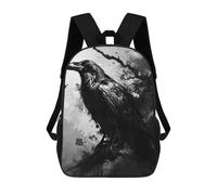 sinyumoney Mochila Escolar Impresa En 3D The Raven Monochromatic Mochila Infantil Mochila Escolar Linda Mochila Impermeable De Moda Informal Para Niños 17inch