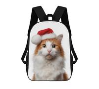sinyumoney Mochila Escolar Impresa En 3D Turkish Van Cat with Santa Hat Portrait Mochila Infantil Mochila Escolar Linda Mochila Impermeable De Moda Informal Para Niños 17inch