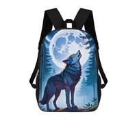 sinyumoney Mochila Escolar Impresa En 3D Wolf Howling at The Moon Mochila Infantil Mochila Escolar Linda Mochila Impermeable De Moda Informal Para Niños 17inch