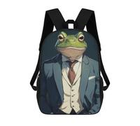 Sinyumoney Mochila Escolar Impreso 3D Para Niños CoolCatNumeroDos Bolsas De Libro, Bolsas De Viaje Escolar De Gran Capacidad Para Niños/Estudiantes/Adultos, Happy Frog In Suit, 17"