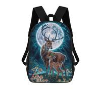 Sinyumoney Mochila Escolar Impreso 3D Para Niños, Gran Capacidad, Ideal Para Viajes Y Libros., Ciervo Fawn Moonlit Forest, 17"