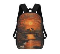 Sinyumoney Mochila Escolar Impreso 3D Para Niños, Gran Capacidad, Ideal Para Viajes Y Libros., Cows In Autumn Sunset Bridge, 17"
