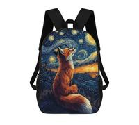 Sinyumoney Mochila Escolar Impreso 3D Para Niños, Gran Capacidad, Ideal Para Viajes Y Libros., Fox Under Starry Night, 17"