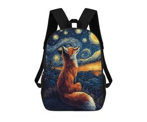 Sinyumoney Mochila Escolar Impreso 3D Para Niños, Gran Capacidad, Ideal Para Viajes Y Libros., Fox Under Starry Night, 17"