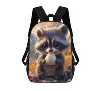 Sinyumoney Mochila Escolar Impreso 3D Para Niños, Gran Capacidad, Ideal Para Viajes Y Libros., Linda mapache Eating Arroce Ball, 17"
