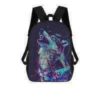 Sinyumoney Mochila Escolar Impreso 3D Para Niños, Gran Capacidad, Ideal Para Viajes Y Libros., Neon Glitch Wolf, 17"
