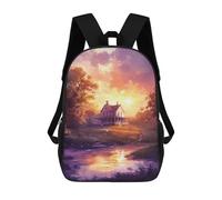 Sinyumoney Mochila Escolar Impreso 3D Para Niños, Gran Capacidad, Ideal Para Viajes Y Libros., Sunset House By The River, 17"