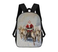 Sinyumoney Mochila Escolar Impreso 3D Para Niños Vetheuil Church in Winter Mochila Escolar Para Niños Bolsa De Viaje, Mochila De Gran Capacidad, Santa Claus Reindeer Sleigh, 17"