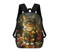 Sinyumoney Mochila Escolar Impreso 3D Para Niños Vetheuil Church in Winter Mochila Escolar Para Niños Bolsa De Viaje, Mochila De Gran Capacidad, Gato de Navidad, 17"