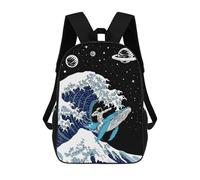 sinyumoney Mochila Escolar Infantil Astronaut Kanagawa Wave Mochila Escolar Infantil De Moda Informal Mochilas De Viaje Con Estampado 3D Divertidas Y Geniales Bolsas Para Libros 17inch