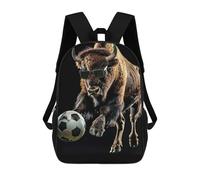 sinyumoney Mochila Escolar Infantil Bison with Soccer Ball Mochila Escolar Infantil De Moda Informal Mochilas De Viaje Con Estampado 3D Divertidas Y Geniales Bolsas Para Libros 17inch