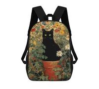 sinyumoney Mochila Escolar Infantil Black Cat in Flower Pot Painting Mochila Escolar Infantil De Moda Informal Mochilas De Viaje Con Estampado 3D Divertidas Y Geniales Bolsas Para Libros 17inch