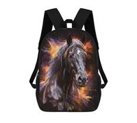 sinyumoney Mochila Escolar Infantil Black Horse with Colorful Splashes Mochila Infantil Estampada Mochila De Viaje Para Niños Y Niñas Mochila Escolar 17inch