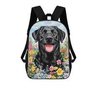 sinyumoney Mochila Escolar Infantil Black Lab in Flowers Mochila Escolar Infantil De Moda Informal Mochilas De Viaje Con Estampado 3D Divertidas Y Geniales Bolsas Para Libros 17inch
