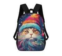 sinyumoney Mochila Escolar Infantil Cat in Santa Hat Mochila Escolar Infantil De Moda Informal Mochilas De Viaje Con Estampado 3D Divertidas Y Geniales Bolsas Para Libros 17inch