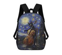 sinyumoney Mochila Escolar Infantil Cat Playing Cello Under Starry Night Mochila Infantil Estampada Mochila De Viaje Para Niños Y Niñas Mochila Escolar 17inch