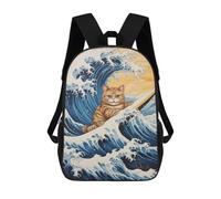 sinyumoney Mochila Escolar Infantil Cat Surfing Japanese Wave Mochila Infantil Estampada Mochila De Viaje Para Niños Y Niñas Mochila Escolar 17inch