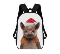 sinyumoney Mochila Escolar Infantil Christmas Bat with Santa Hat Mochila Infantil Estampada Mochila De Viaje Para Niños Y Niñas Mochila Escolar 17inch