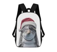 sinyumoney Mochila Escolar Infantil Christmas Dolphin Wearing A Santa Hat Mochila Escolar Infantil De Moda Informal Mochilas De Viaje Con Estampado 3D Divertidas Y Geniales Bolsas Para Libros 17inch