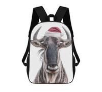 sinyumoney Mochila Escolar Infantil Christmas Wildebeest with Santa Hat Mochila Escolar Infantil De Moda Informal Mochilas De Viaje Con Estampado 3D Divertidas Y Geniales Bolsas Para Libros 17inch